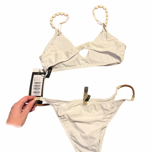 NEW Vix Paula Hermanny Swim Bikini Set Bikini Top & Cheeky Bottom White Beaded - Picture 8 of 13